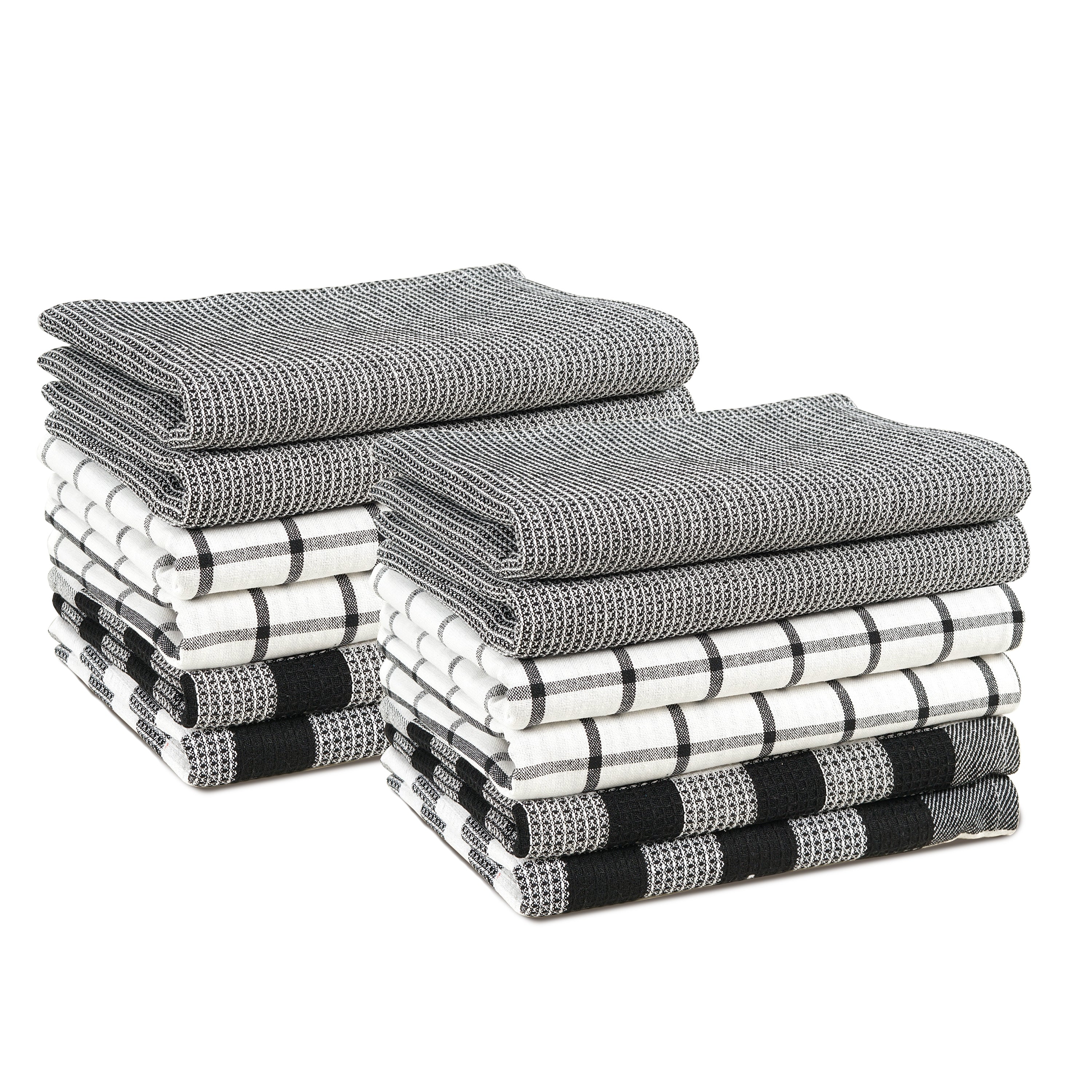 Set of 12 Multiweave Kitchen Towels - Black